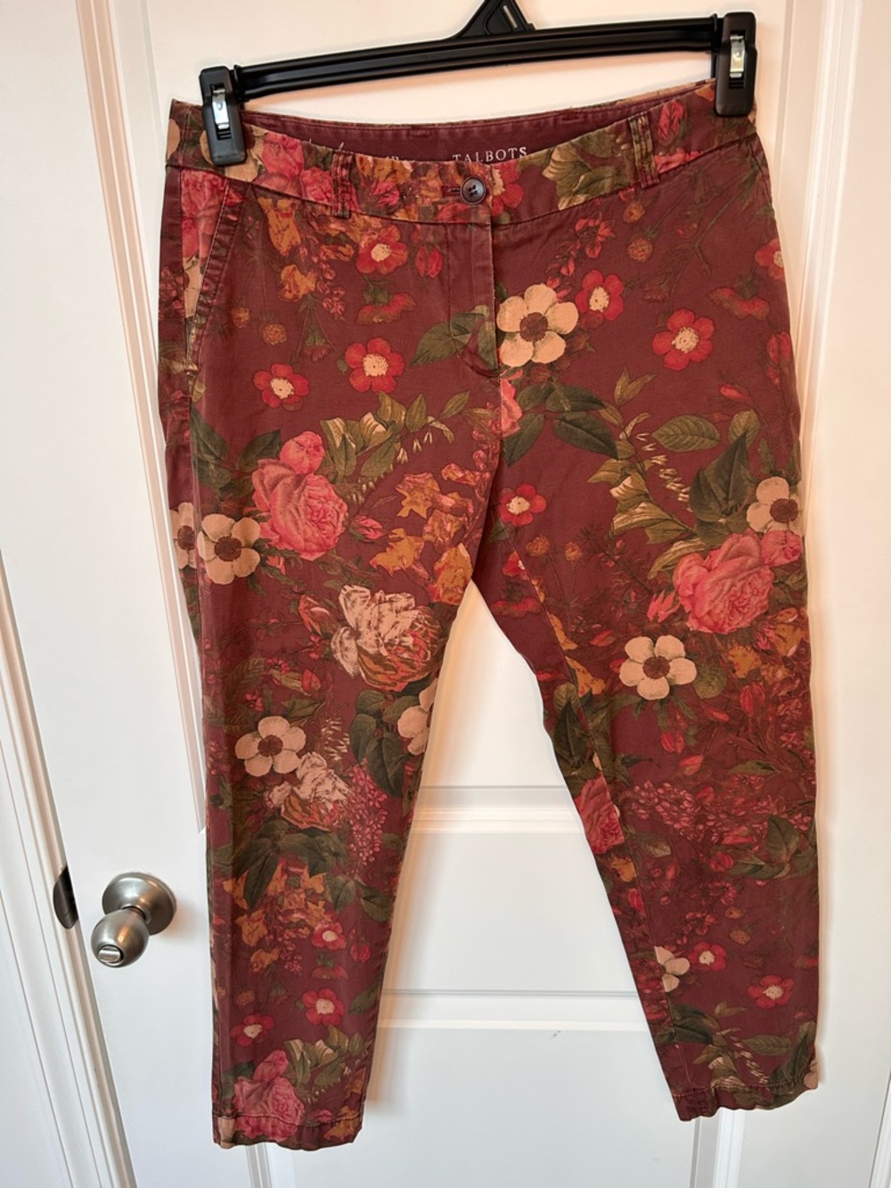 Talbots Rust Floral Cotton Chino Pants with Green and Pink Botanical Print